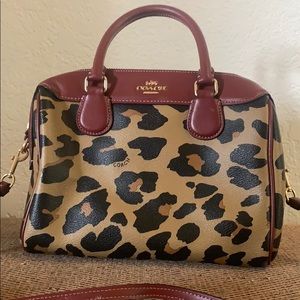 Coach cheetah print and wine crossbody purse